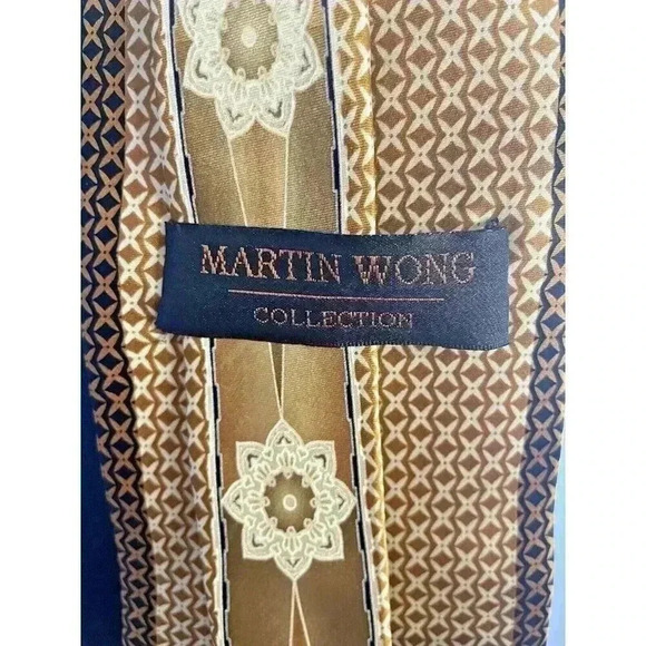 MARTIN WONG MENS TIE COPPER GOLD BROWN IVORY BLACK - 4x67 - Picture 3 of 8